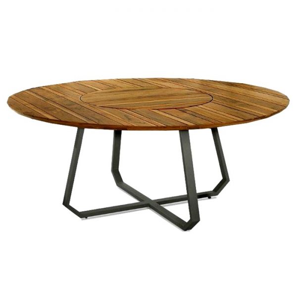 mesa Segovia redonda em madeira e aluminio