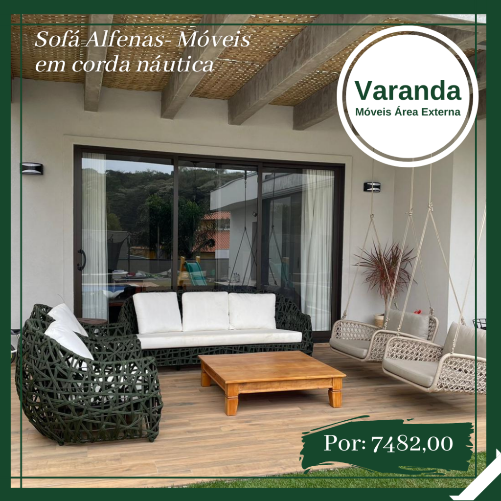 sofa em corda nautica para varanda gourmet e area externa