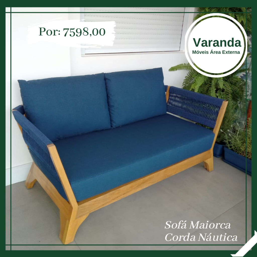 sofa em madeira e corda nautica para area externa