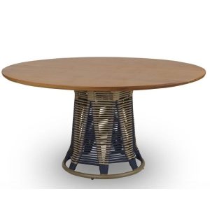 mesa em aluminio com trama em corda nautica e tampo madeira cumaru varanda gourmet